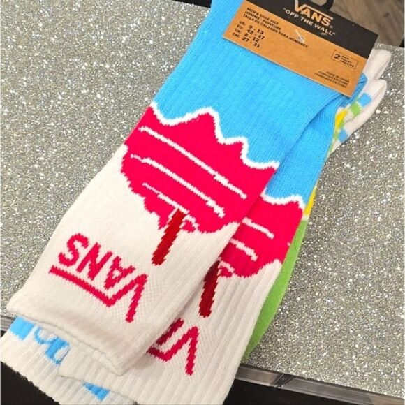 Vans Off The Wall 2PK Checkerboard Colorful Crew Sock - Picture 5 of 7